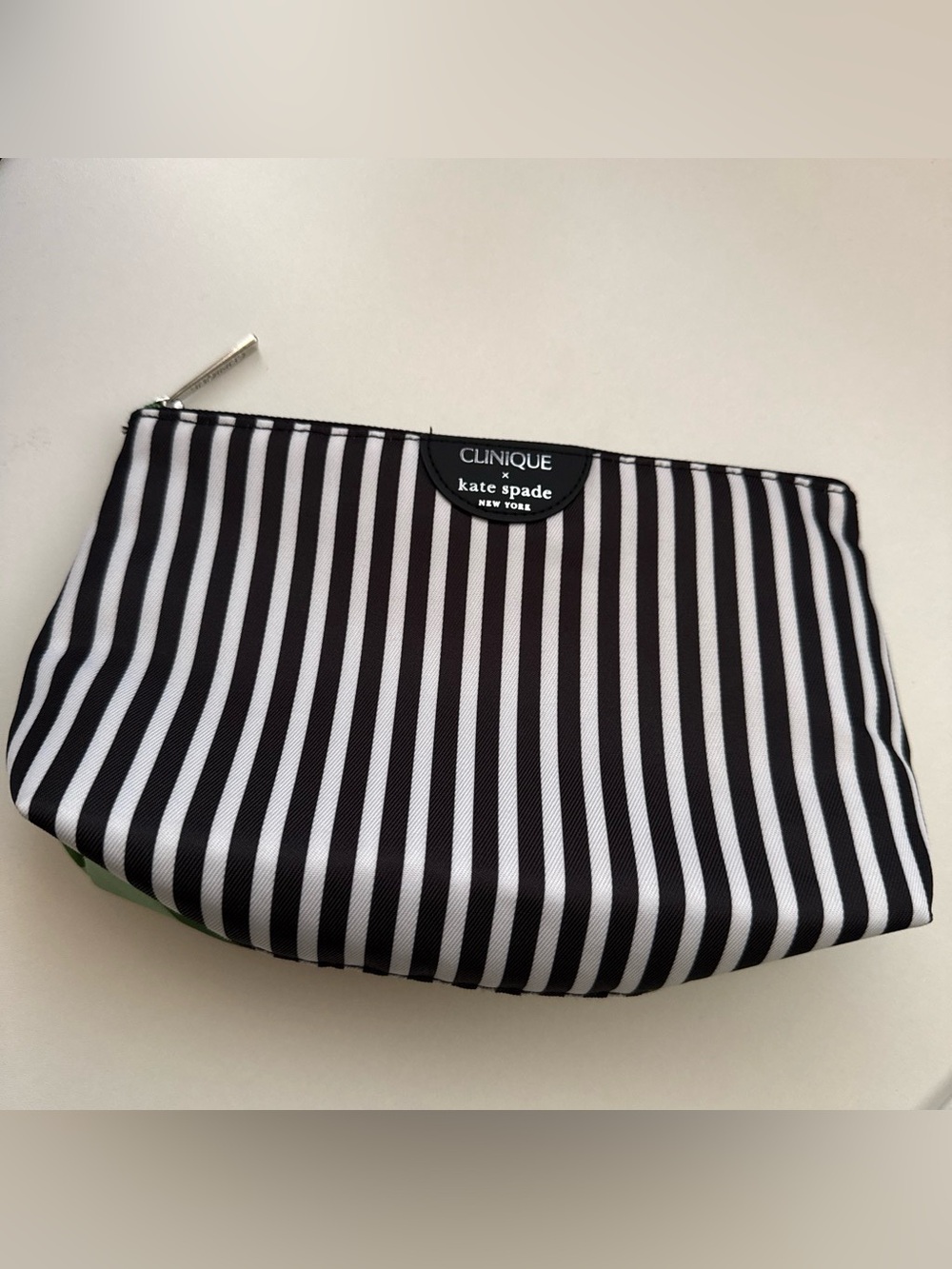 Clinique x Kate Spade Collaboration Makeup Bag Green Dot Black White Stripe